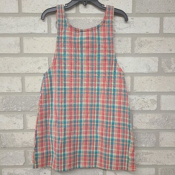 VTG OshKosh B'Gosh Plaid Jumper Dress Size 6 Pink Yellow Green - Picture 2 of 5